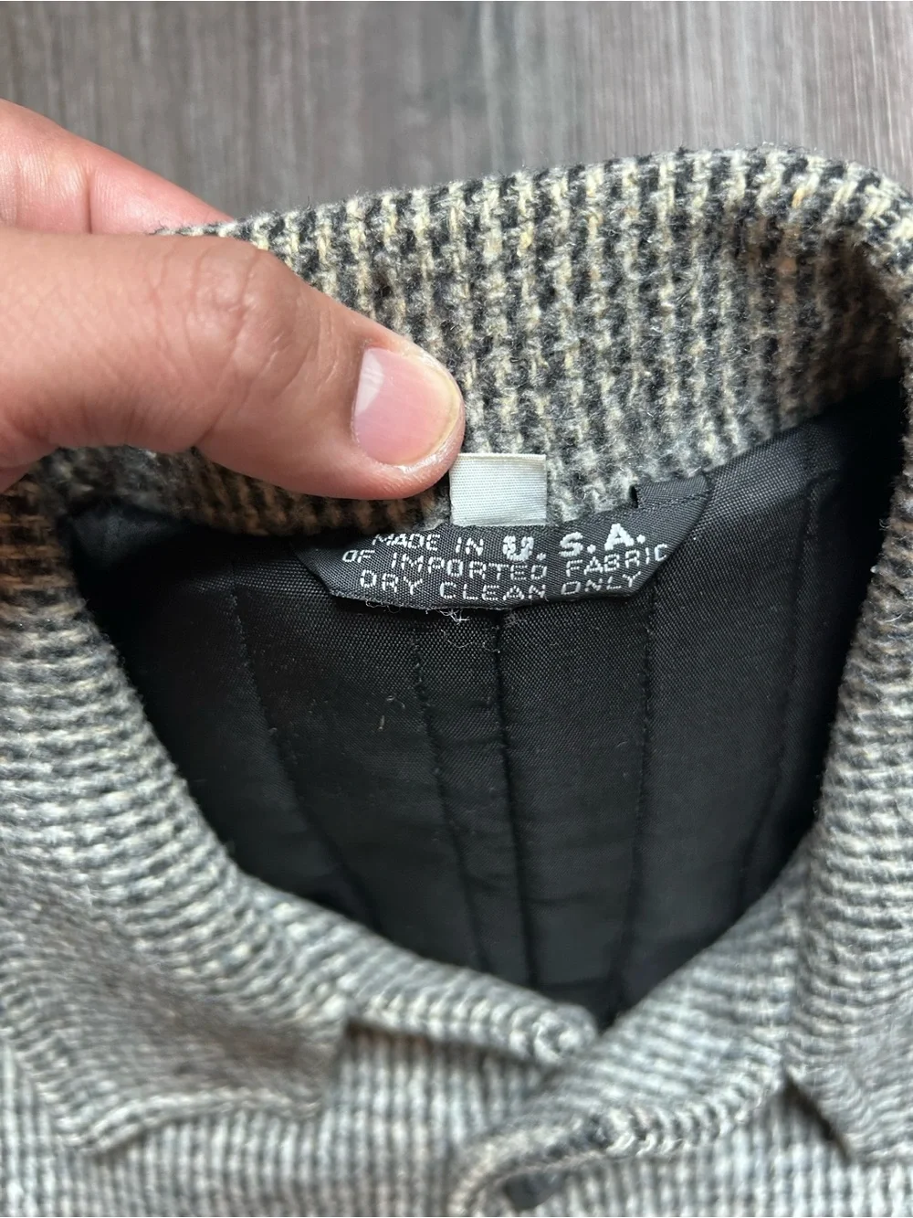 Vintage 1990s 90s Houndstooth Button-collared Wool Bomber Jacket Sz 38